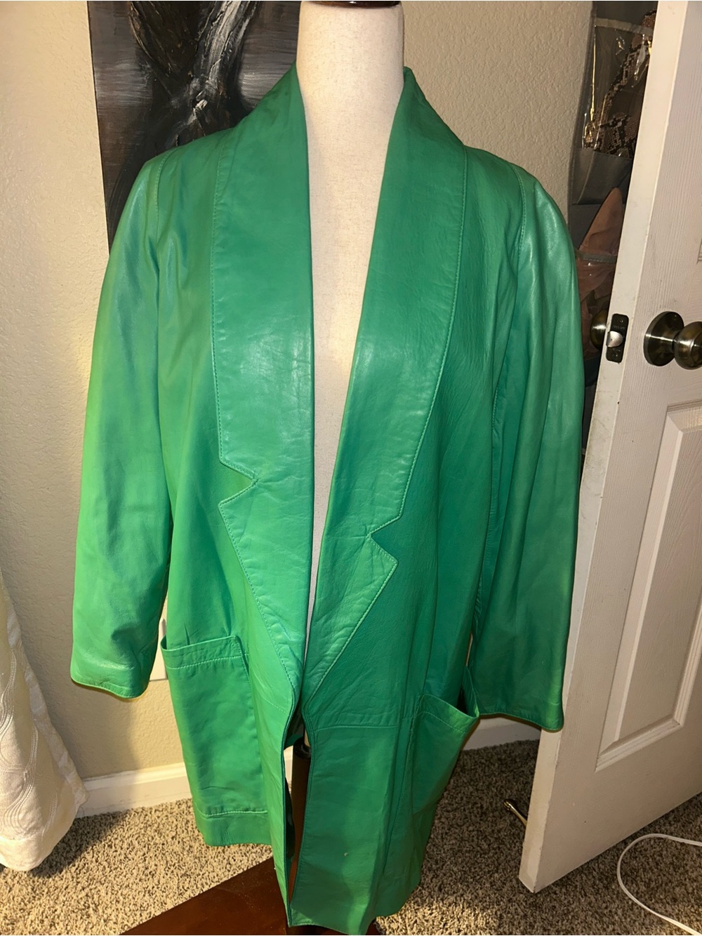Vintage Green Leather Blazer Jacket